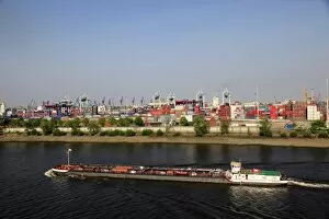 Images Dated 2nd May 2009: Barge and port, Hamburg, Germany, Europe