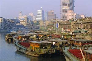 Peking Prints: Barges on the Huangpu River, Shanghai, China