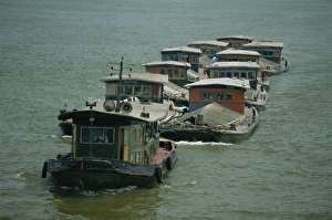Huangpu Prints: Barges on the Huangpu River, Shanghai, China, Asia