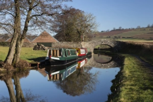Monmouthshire Prints: Barges on the Monmouthshire and Brecon Canal, Pencelli, Brecon Beacons National Park