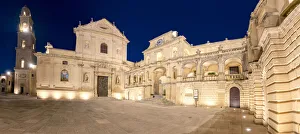 Salento Prints: Baroque buildings and Cathedral at night, Piazza del Duomo, Lecce, Salento, Apulia, Italy