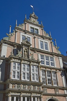 Lower Saxony Prints: Baroque influence in a gable in Hamelin, Lower Saxony, Germany, Europe