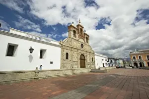 Ecuadorian Prints: Baroque mestizo limestone facade of the Cathedral in this colonial-style provincial capital