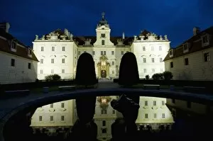 Baroque Valtice Chateau at twilight, Valtice, Brnensko Region, Czech Republic, Europe
