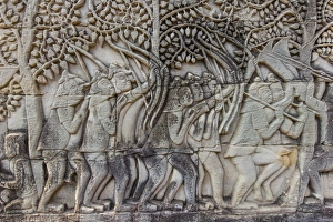 Art And Craft Prints: Bas-relief carvings in Bayon Temple in Angkor Thom