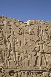 Thebes Prints: Bas-relief of figures and hieroglyphs