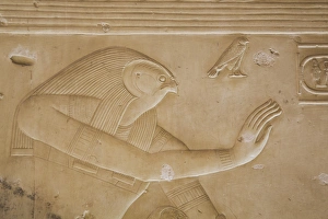 Hieroglyphs Prints: Bas-relief of the God Horus, Temple of Seti I, Abydos, Egypt, North Africa, Africa