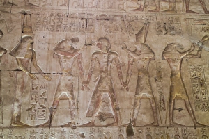 Abydos Prints: Bas-relief of Pharaoh Seti I in center with Egyptian Gods, Temple of Seti I, Abydos
