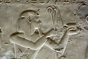 Antiquities Prints: Bas-relief of Pharaoh Seti I, Temple of Seti I, Abydos, Egypt, North Africa, Africa