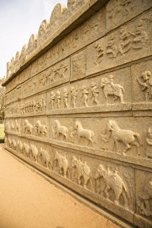 Images Dated 17th April 2009: Bas relief scenes from life in the Vijayanagar Empire on the Mahanavami Dibba within the royal enclosure at Hampi