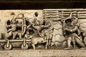 Images Dated 16th April 2009: A bas relief detail showing Hoysala style warfare in the Hoysaleshvara Temple at Halebid