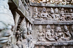 Siem Reap Province Prints: Bas relief stone carvings at the Terrace of the Leper King