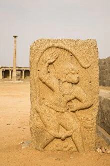 A bas relief tablet showing the Hindu monkey god Hanuman, Hampi, UNESCO World Heritage Site