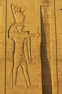 Traditionally Egyptian Prints: Bas relief on the walls, Temple of Horus, Edfu, Egypt, North Africa, Africa