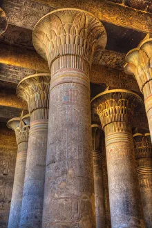 Bas Reliefs, Columns, Hypostyle Hall, Temple of Khnum, Esna, Egypt, North Africa, Africa