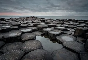 Irish Culture Gallery: Basalt columns of the Giants Causeway at sunset, UNESCO World Heritage Site, County