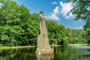 Saxony Prints: Basalt monument in the Kromlau Azalea and Rhododendron Park