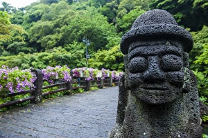Jejudo Prints: Basalt statue in Seogwipo, island of Jejudo, UNESCO World Heritage Site, South Korea, Asia