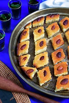 Images Dated 18th November 2009: Basbousa, Egyptian semolina cake, Middle Eastern food, Egypt, North Africa, Africa