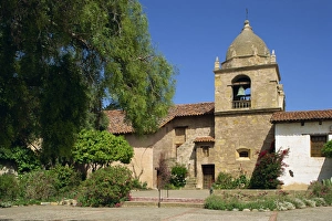 Basilica and bell tower at Carmel Mission