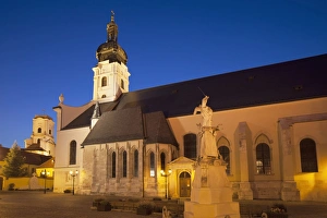 Western Transdanubia Prints: Basilica and Bishops Castle at dusk, Gyor, Western Transdanubia, Hungary, Europe