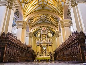 Plaza Mayor Prints: Basilica Cathedral of Lima interior, Plaza de Armas (Plaza Mayor), Lima, Lima Province