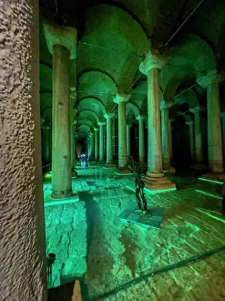 Byzantine Prints: Basilica Cistern with green illumination, Istanbul, Turkey, Europe