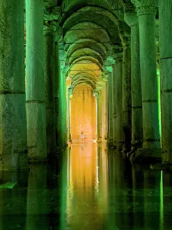 Architectural Beauty Prints: Basilica Cistern with green illumination, Istanbul, Turkey, Europe