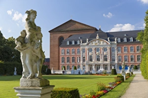 Flower Bed Prints: Basilica of Constantine and Rococo Palace, Trier, Rhineland-Palatinate, Germany, Europe