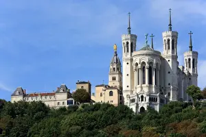 Basilica Prints: Basilica of Notre-Dame de Fourviere with its four crenellated octagonal towers, Lyon