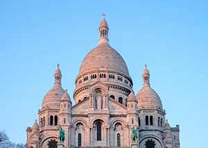 Montmartre Prints: Basilica of Sacre Coeur at sunset, Montmartre, Paris, France, Europe