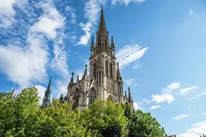 Basilica Prints: Basilica Saint-Epvre in Nancy showcases Gothic architecture under a blue sky