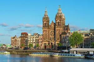 Amsterdam Prints: Basilica of Saint Nicholas at sunset, Amsterdam, The Netherlands, Europe