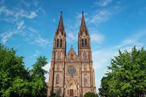 Green Trees Prints: Basilica of St. Ludmila at Peace Square (Namesti Miru)
