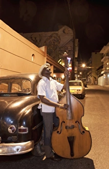 Panama Hat Prints: Bass player, Santiago de Cuba, Cuba, West Indies, Central America