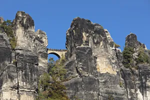 Saxony Prints: Bastei Bridge, Elbsandstein Mountains, Saxony Switzerland National Park, Saxony, Germany