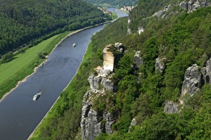 Elbe River Prints: Bastei Rock Formation near Rathen, Saxon Switzerland, Saxony, Germany, Europe