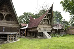 Lake Toba Prints: Batak Toba tribal rural village houses on Samosir Island in Lake Toba