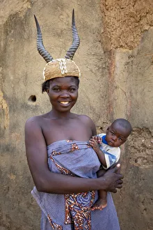 Females Prints: Batammariba mother in a Koutammakou village in North Togo, West Africa, Africa
