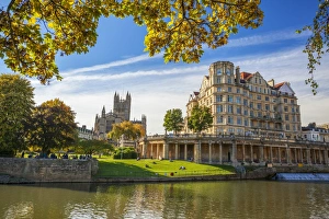 Riverside Prints: Bath Abbey, Bath, UNESCO World Heritage Site, Avon, Somerset, England, United Kingdom