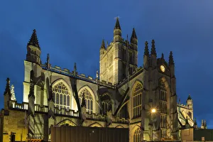 Street Light Prints: Bath Abbey illuminated at night, Bath, UNESCO World Heritage Site, Somerset, England