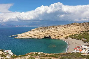 Bay and beach of Matala, Iraklion, Crete, Greek Islands, Greece, Europe