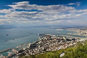 Images Dated 15th October 2010: Bay of Gibraltar and Gibraltar Town from the top of the Rock, Gibraltar, Europe