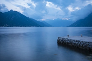 Montenegro Prints: Bay of Kotor at twilight, UNESCO World Heritage Site, Dobrota, Montenegro, Europe