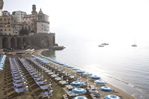 Beach Chair Prints: The beach of Atrani, Costiera Amalfitana, UNESCO World Heritage Site, Campania