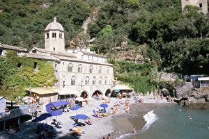 Portofino Prints: Beach and Benedictine abbey of San Fruttuosa