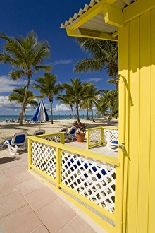 Beach cabana, Princess Cays, Eleuthera Island, Bahamas, West Indies, Central America