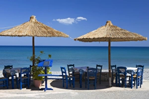 Chair Prints: Beach cafe, Kato Zakros, Lasithi region, Crete, Greek Islands, Greece, Europe