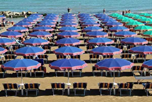 Umbrellas Prints: Beach at Cattolica, Adriatic coast, Emilia-Romagna, Italy, Europe