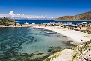 Isla Del Sol Prints: Beach at Challapampa village, Isla del Sol (Island of the Sun), Lake Titicaca, Bolivia